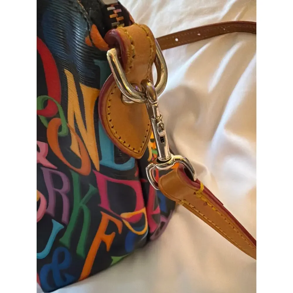 Dooney & Bourke Retro Grafica Monogram Black Rainbow Satchel Handbag Purse Y2K